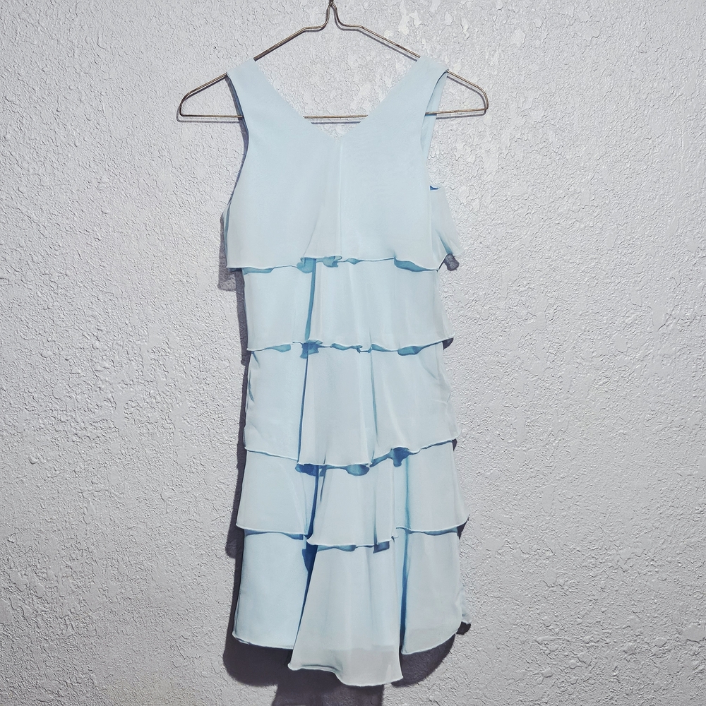 George Girls Sz 10 Layered Baby Blue Casual Dress 30" Long Fun Twirly Outfit